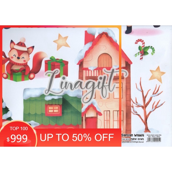 

HADIAH NATAL/DEKORASI NATAL/ KERTAS KADO SANWA JUMBO NATAL GIFT WRAP SANSAN WAWA CHRISTMAS/ XMAS - SW355