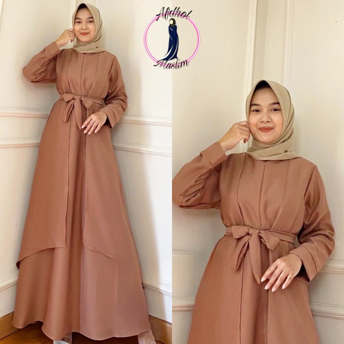 best -Baju gamis Muslim wanita Aluna maxi dress muslim Big Size Termurah - Black, M