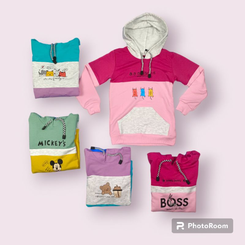 hoodie anak perempuan usia 4-12 tahun / kaos topi anak perempuan