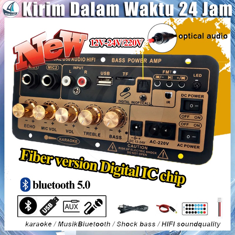 Papan Amplifier Daya Bluetooth 35-300W 220V 12V 24V Bluetooth Digital 5.0 Amplifier Daya Stereo Ampl