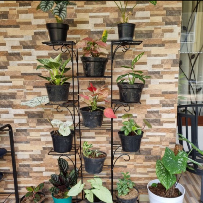 Rak Bunga Susun Rak Tanaman Rak Pot 12 Susun Besi Kokoh - Hitam
