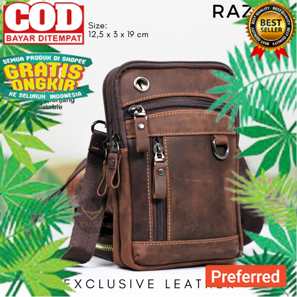 [VALQO] RAZO Tas Kulit Sapi Selempang Ukuran Kecil Muat Tempat HP Pria Wanita// HAND BAG / TAS TANGA