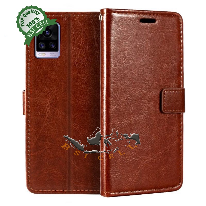 Case Vivo V20 2021 (V2025) Leather Case Sarung Hp Dompet Kulit Flip Cover Case Vivo V2025