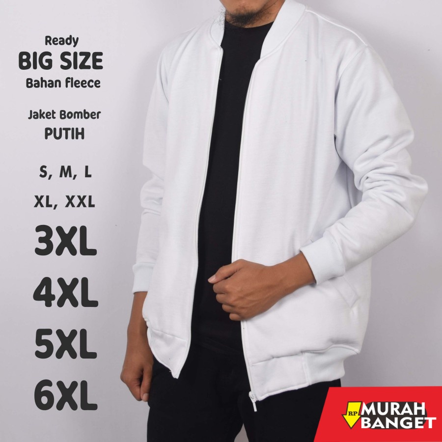 Outer pria  ukuran besar- JAKET BOMBER PUTIH POLOS BIG SIZE JUMBO