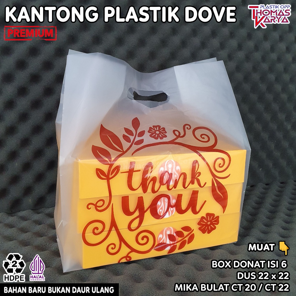 ECER Kantong Plastik Dove 30x45 Motif Thank You COKLAT Packaging Box Donat JCO isi 6