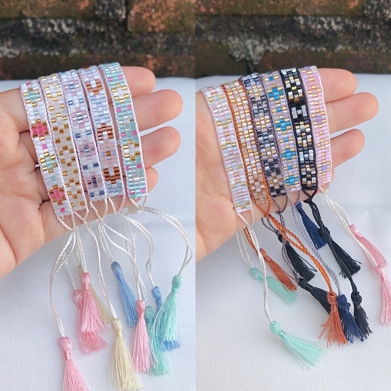 [COD] 3 Row Bead Loom Bracelet [11motif] - Gelang Tali Manik Beads Persahabatan Couple