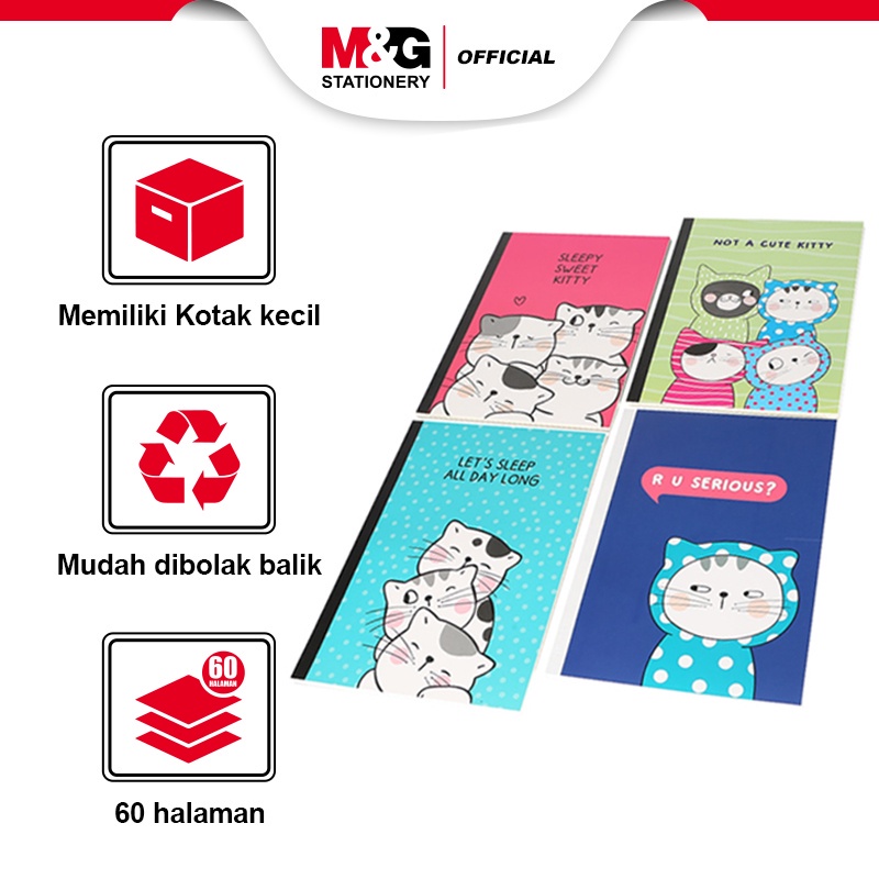 

M&G Note Book / Buku Tulis / Buku Catatan Ukuran B5 Motif Kucing Wireless Kotak Kecil 60 Halaman & 64 Halaman
