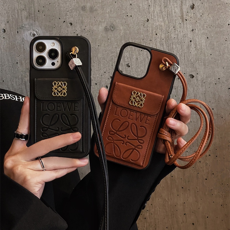 Fashion Leather Crossbody Insert Card Phone Case for IPhone 15 14 Pro Max Plus 13 12 11 Promax 15plus 14plus 15promax Xsmax X Xr Xs Max 6 7 8 Plus Loewe Full Back Cover