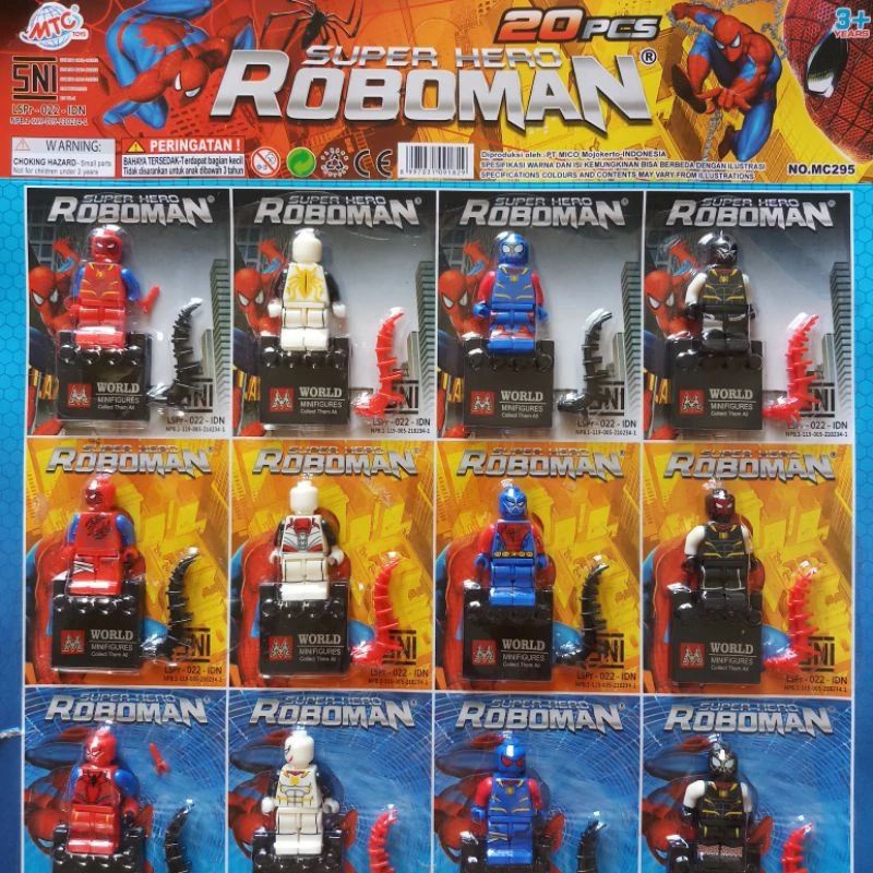 new brickk mainan robot rakit lego kecil motip spiderman