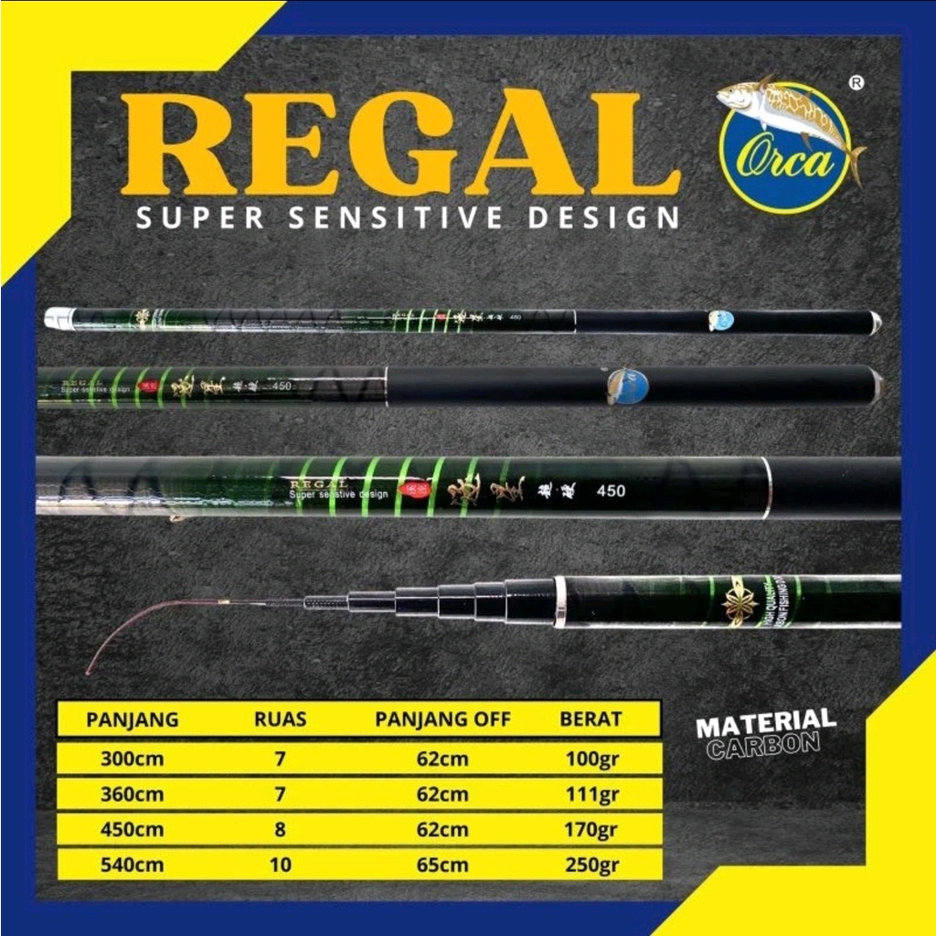 Joran Tegek Orca Regal 360 450 540 Tongkat Pancing Mentah