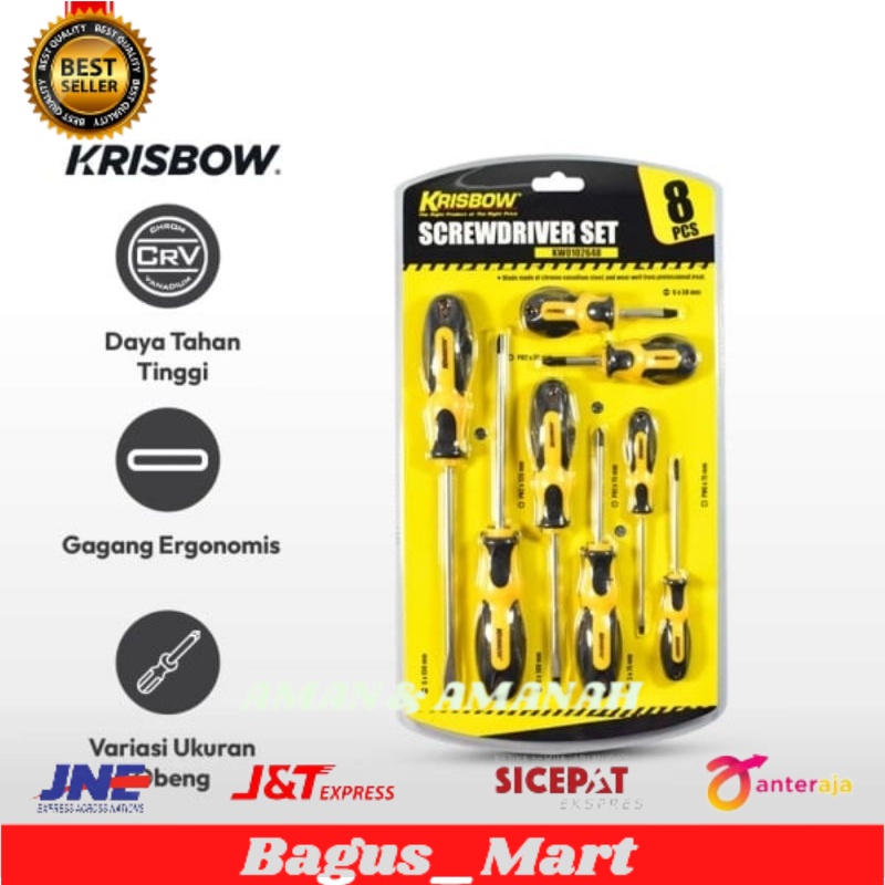 Krisbow Set 8 Pcs Obeng Plus & Minus - Kuning/Obeng set/toolkit