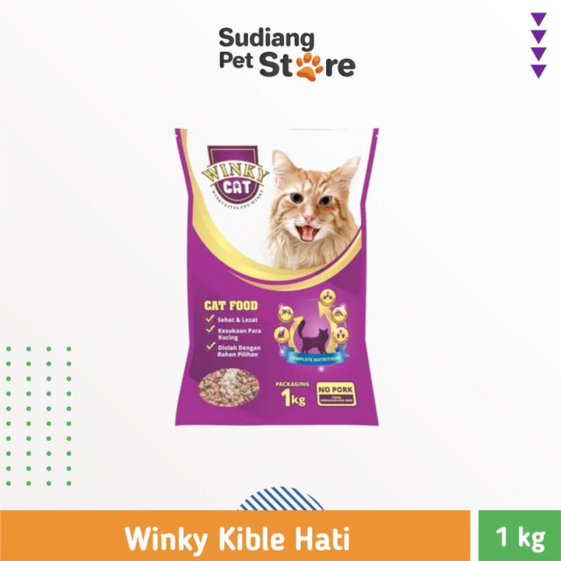 Makanan Kering Kucing Dewasa Winky Cat  Adult Bentuk Kibble Hati Dry Food 1 kg