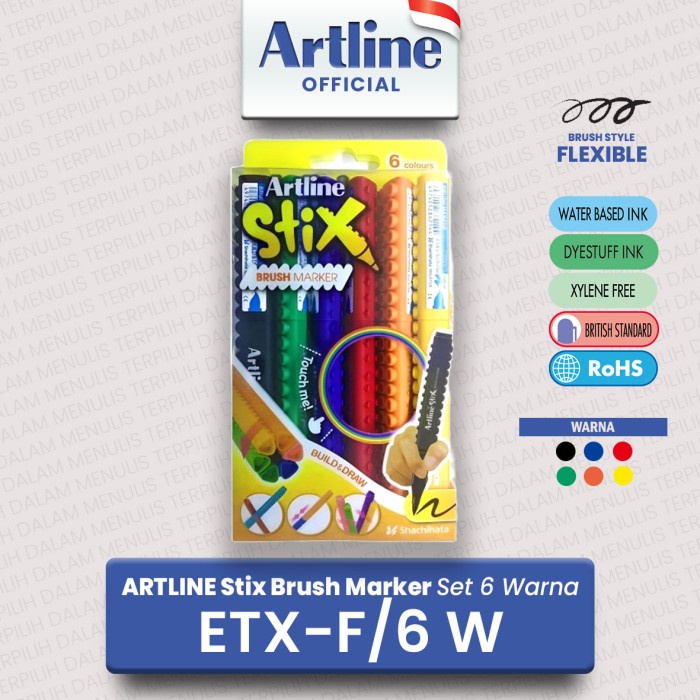 

Andma ARTLINE Stix Spidol Brush Marker SET 6 Colours ETX-F/6W