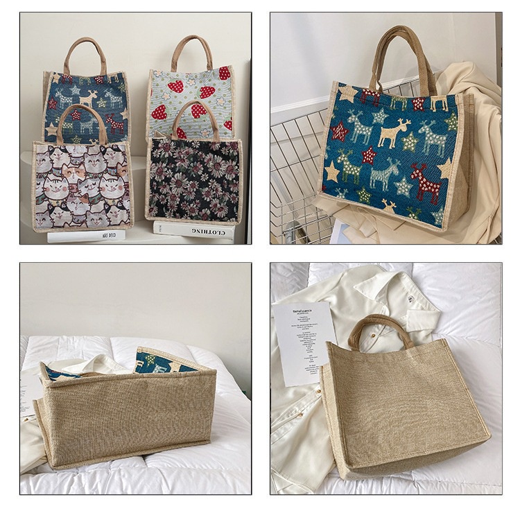 Tas Wanita Cewek Tote Bag Bahan Karung Goni Recycle Women Ladies Bag Gunny