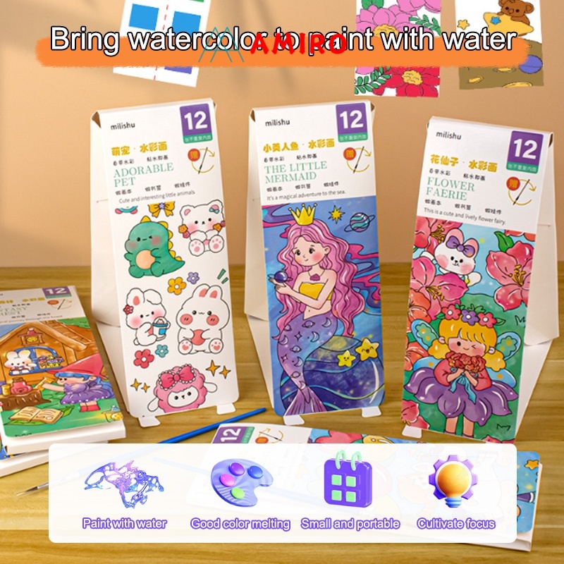 Paket Lukis/Paket Melukis Anak Cat Air Buku Cat Mewarnai Watercolour Painting / buku mewarnai cat ai