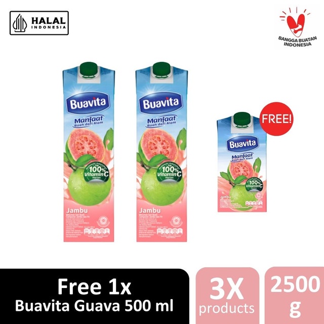 

Beli 2 Buavita Guava 1000ml GRATIS 1 Buavita Guava 500ml