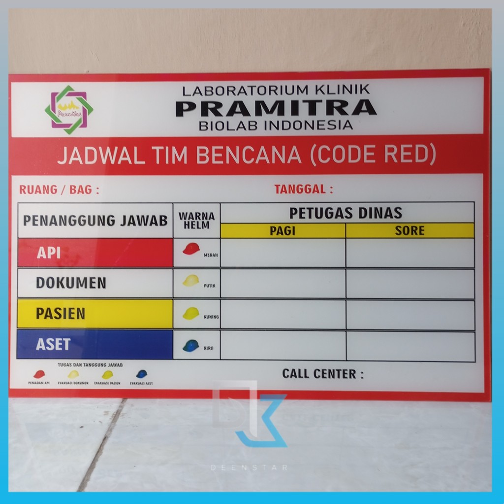 Akrilik Code Red Jadwal Tim Bencana Custom, Papan Siaga Bencana Custom, Papan Red Code Custom
