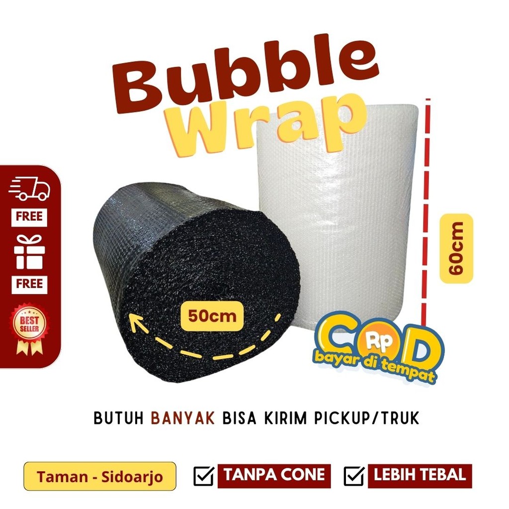 

Bubble Wrap 1/2 Roll 62,5cm x 50M GRATIS ONGKIR Gojek Grab Max 1 Roll - Hitam