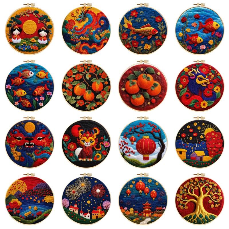 

GATYZTORY Wool Felt Painting Kit for Beginners Spring Festival Scenery Needle Felting Kit for Beginners Living Room Decor