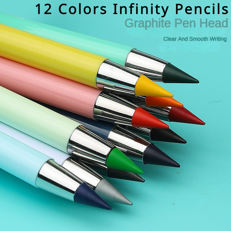 

12 Colors Unlimited Writing Color Pencil No Ink Novelty Eternal Pencils Pen Art Color Painting School Office Supplies Stationery