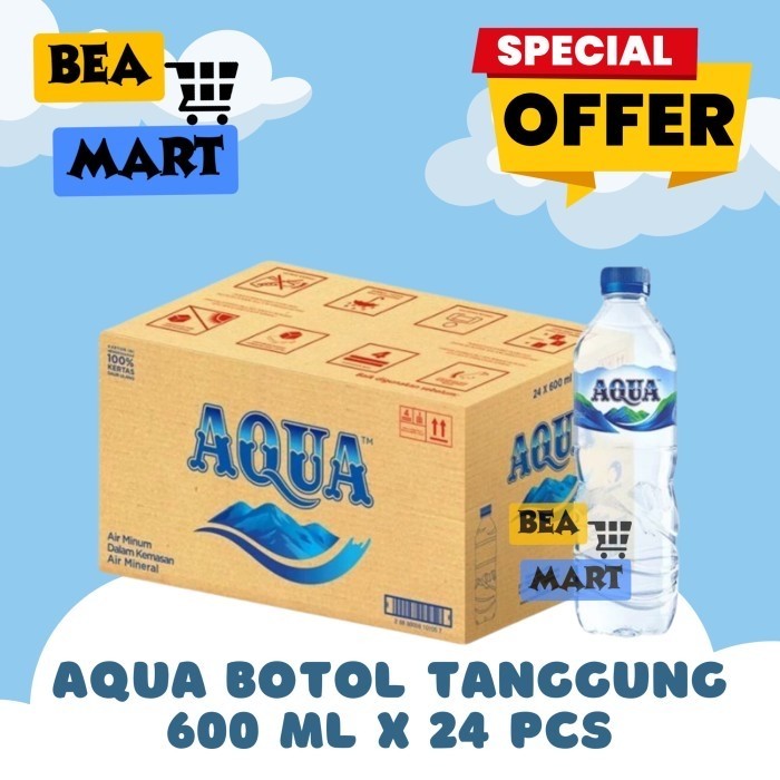 

Aqua 600 ml 1 Dus Isi 24 Botol | Air Mineral Tanggung 600ml Instant