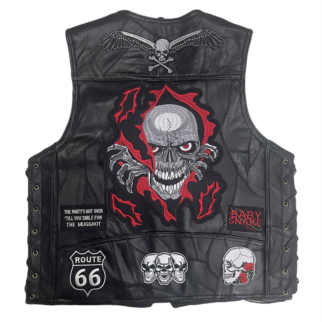 2024 New Moto Vest Punk Patch Short Motorcycle Sleeveless Jacket Biker Streetwear Waistcoat Locomoti