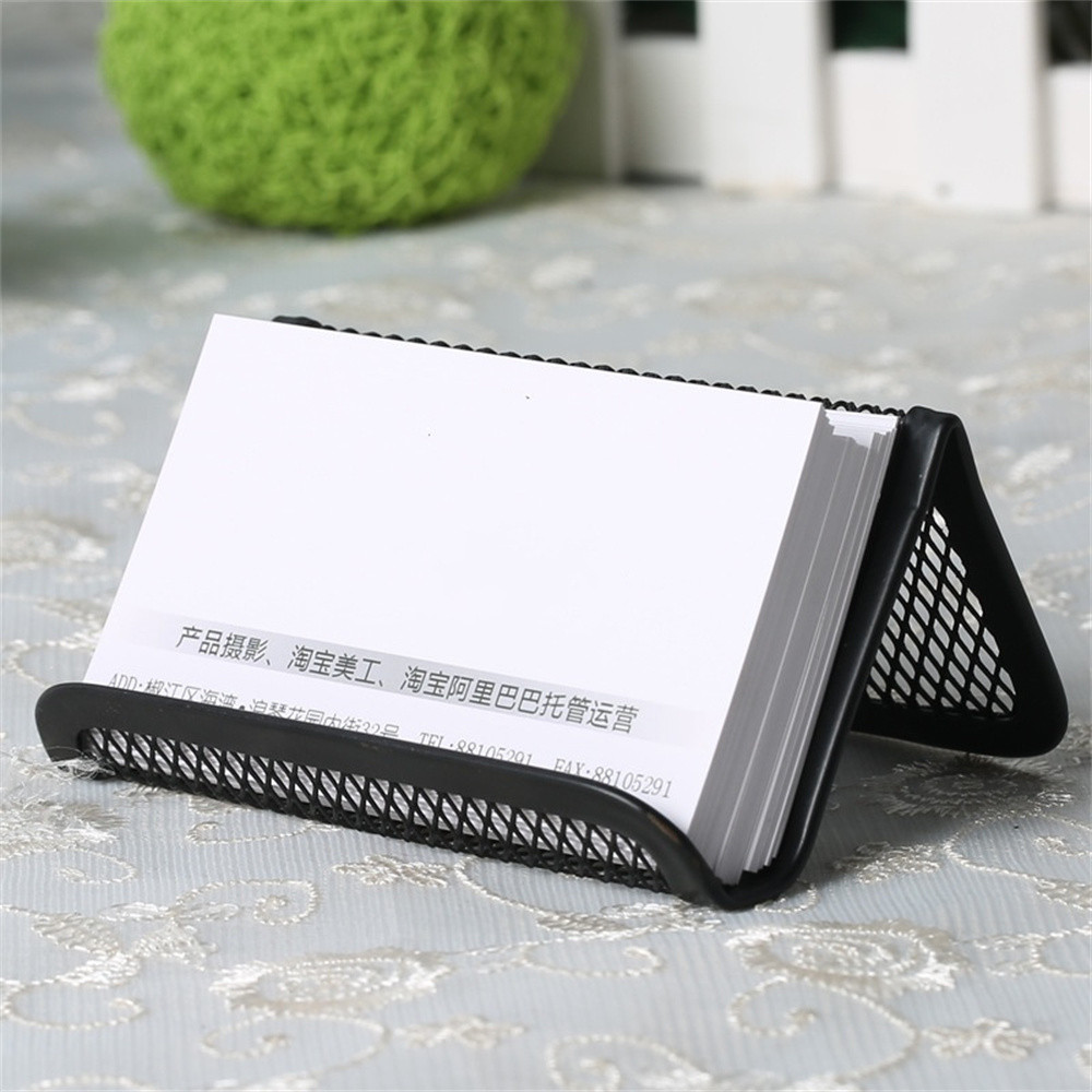 

Black Metal Mesh Business Card Holder Desktop Business Card Display Stand Box Office Cards Holder Desk Shelf Storage Organizer