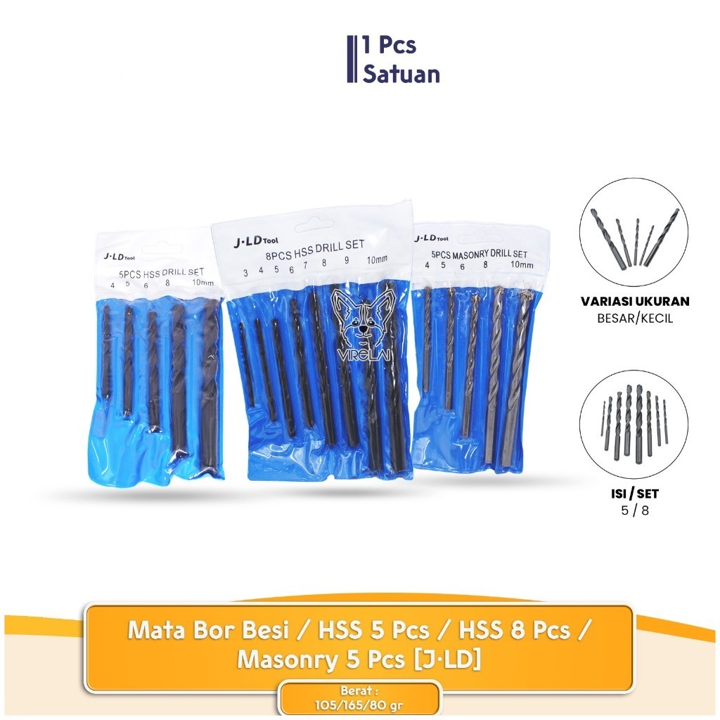 Mata Bor Besi Beton Kayu Set 5 / 8 Pcs ukuran 3-10mm Bor HSS Bor Masonry [JLD]
