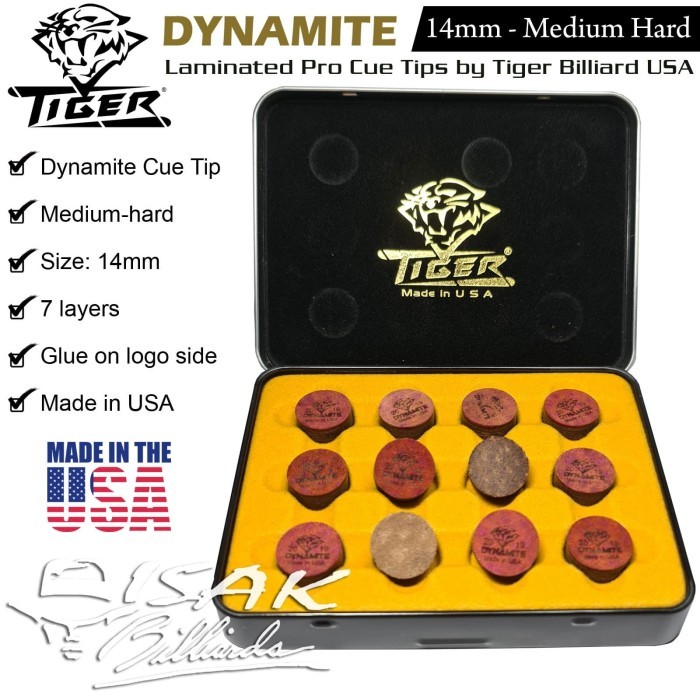 Dynamite Cue Tip by Tiger USA - 14 mm Layer Kepala Stick Billiard Pool