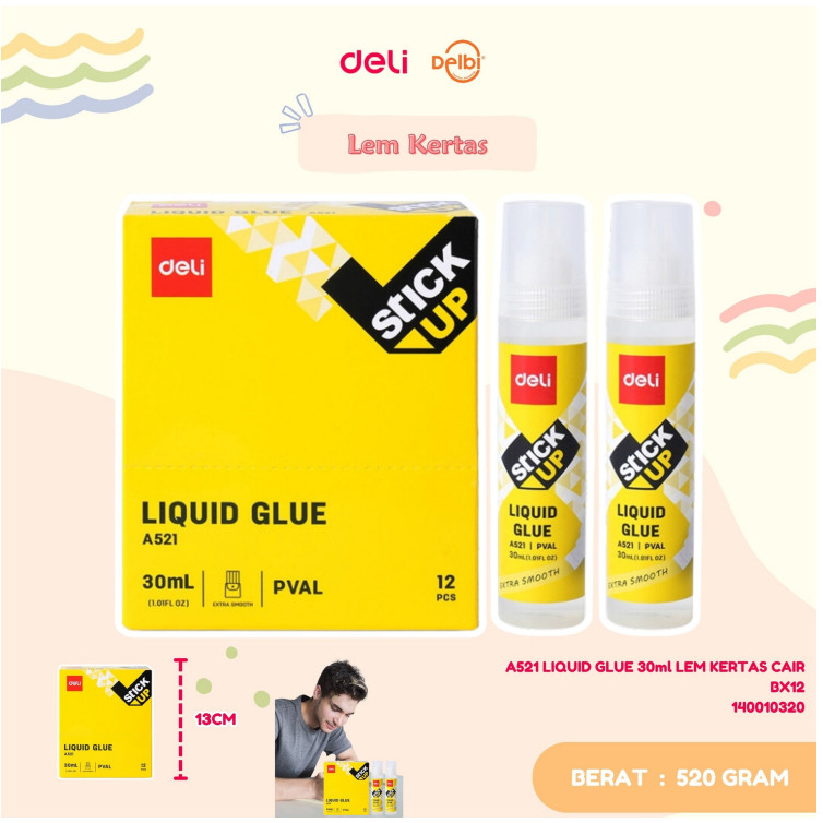 

Deli Liquid Glue / Lem Kertas / Lem Cair Bening Perekatan Kuat - EA251 30mL A521 LIQUID GLUE 30ml LEM KERTAS CAIR
