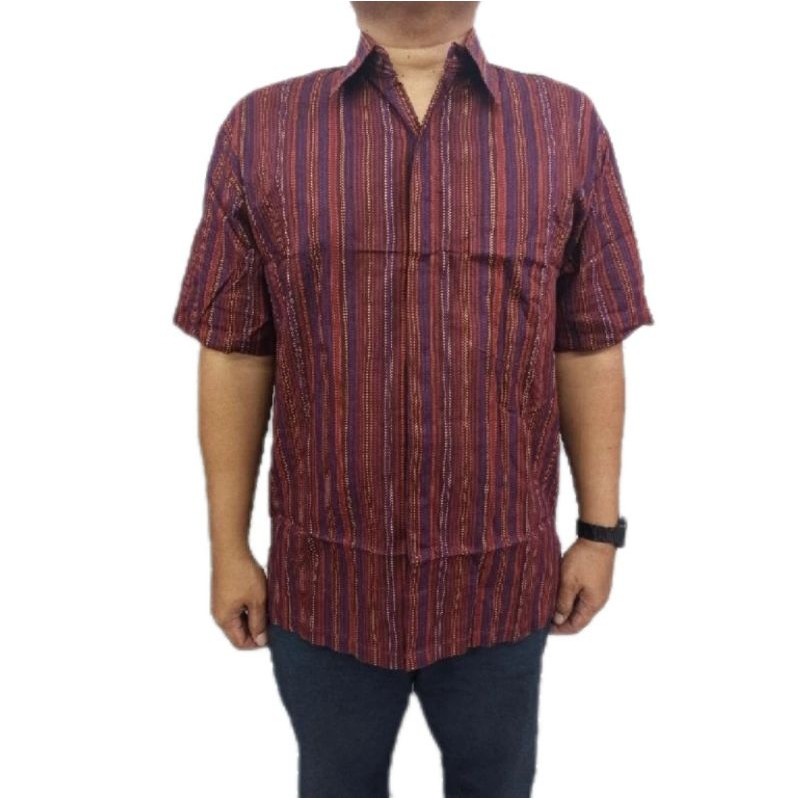 Kemeja Lurik Batik Pria Lengan Pendek Standar Jumbo Lurik