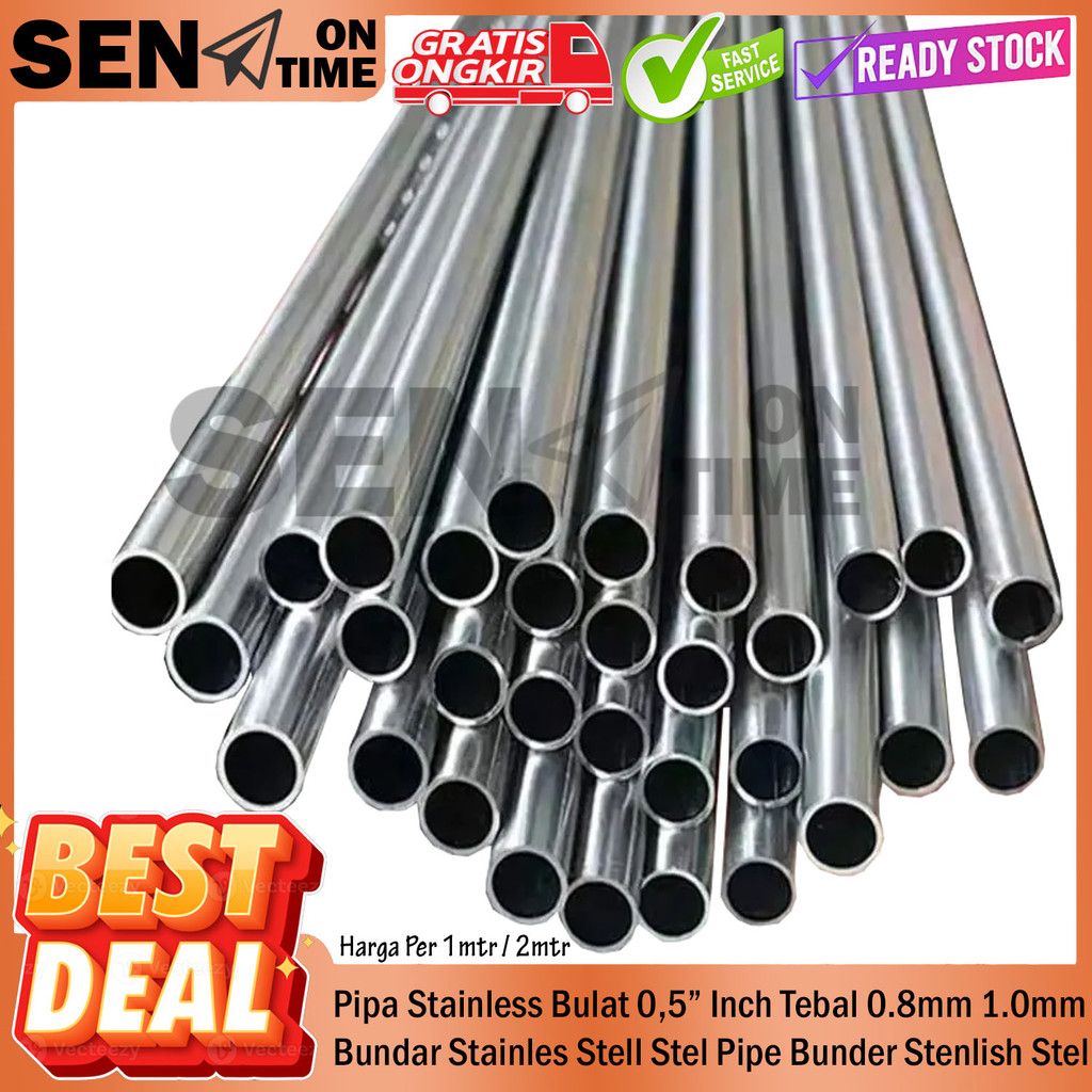 Pipa Bulat 0,5” Inch Stainless Tebal 0.8mm 1.0mm 1.2mm 0.5” 1/2" Inci In Inchi Stainles Stell Stel S