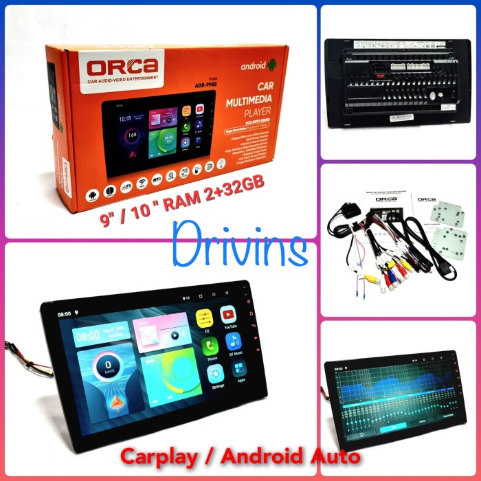 HEAD UNIT DOUBLE DIN ANDROID ORCA ADR-9988 9”INCH / 10”INCH RAM 2+32GB - 9 Inch