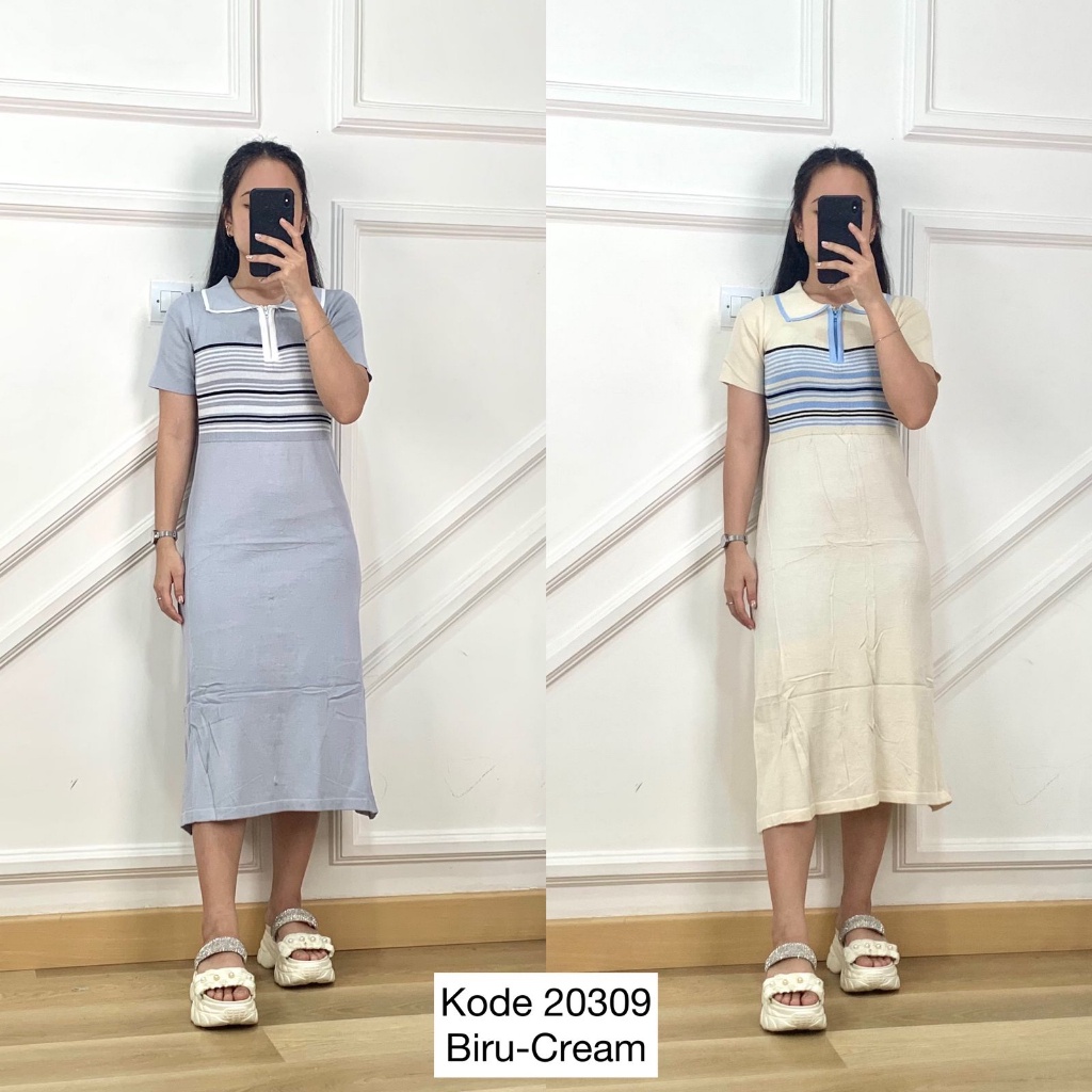 DRESS RAJUT WANITA DUYUNG BODYCON POLOS KOMBINASI SALUR ZIPPER DEPAN TANGAN PENDEK PREMIUM LONG DRES