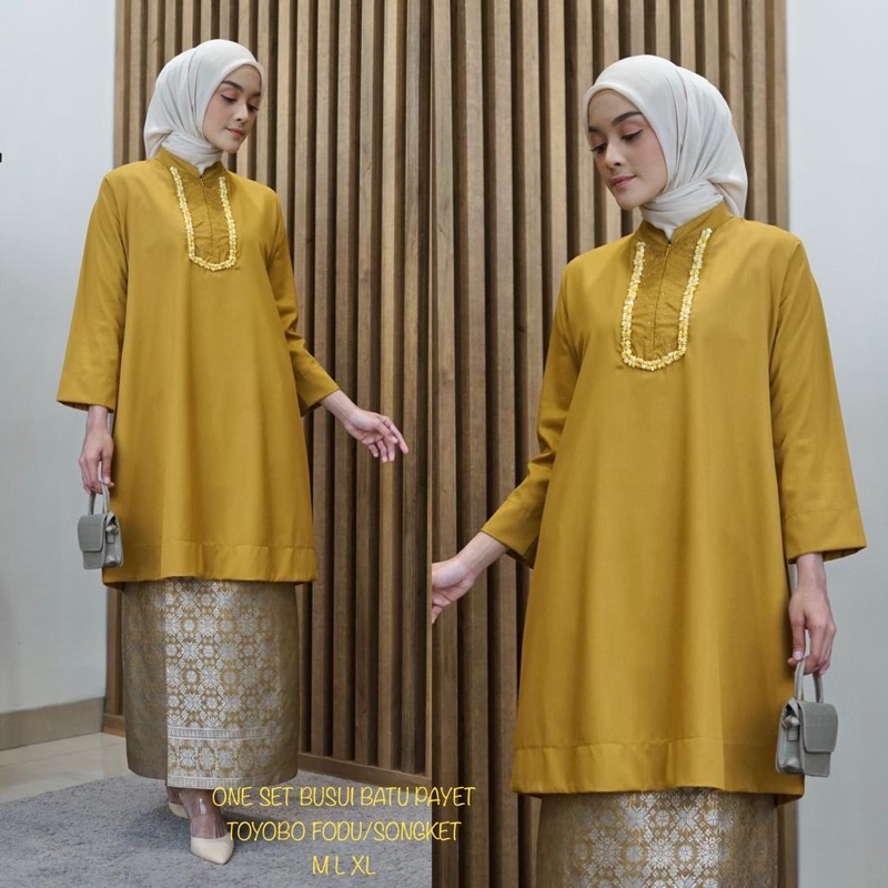 OneSet Batu payet kamari//Tunik busui payet Rok songket//Tunik Toyobo