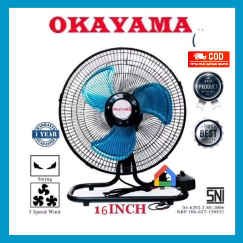 OKAYAMA 16 inch Kipas Angin Tornado Besi Meja dan Dinding 2in1 OK-1630