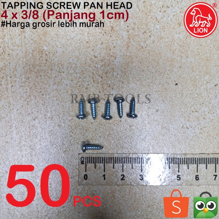 4x3/8 SEKRUP TAPPING SCREWS PH SKRUP PENTOL PANJANG 1cm P+AB (+) 4