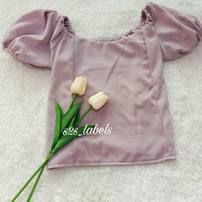 Blouse Wanita Korea Crop Top Lengan Balon Sabrina - Cathy Top - Lilac