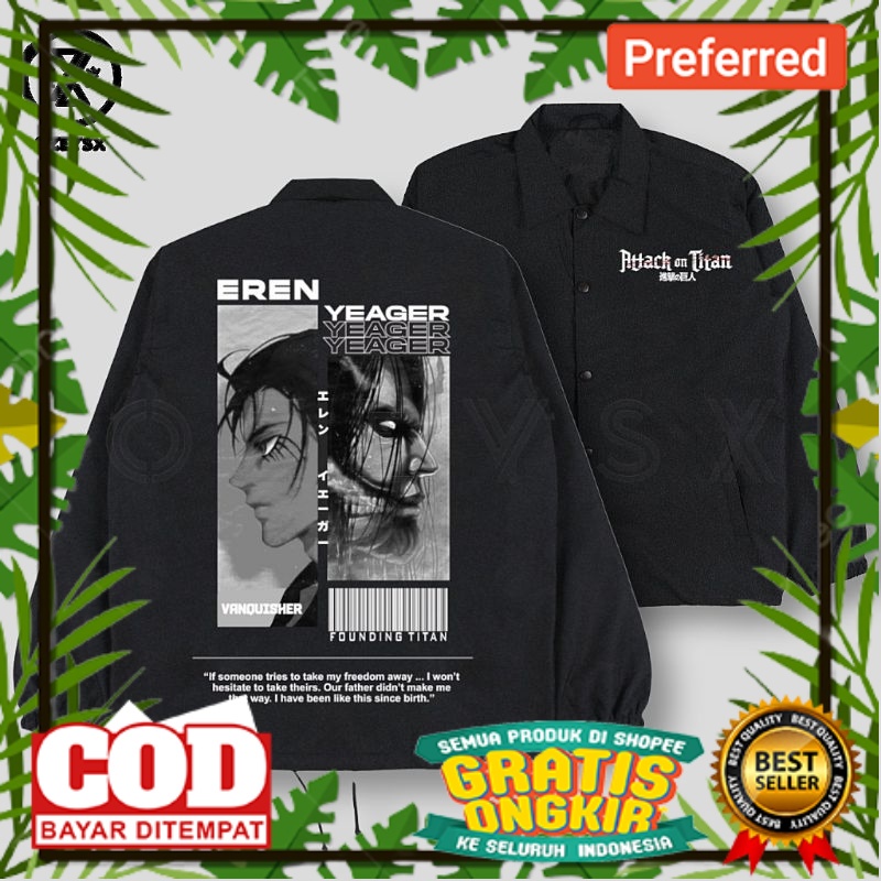 WARNA WARNI TRENDY MOTIF SPORTY /Jaket Coach Anime Eren Yeager Attack On Titan Limited Edition Dewas