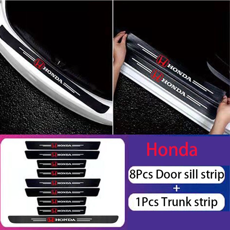 9pcs Stiker strip HONDA motif pola serat karbon carbon pelindung pijakan kaki pintu masuk mobil anti