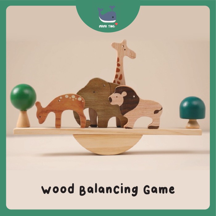 Mama Sing Wooden Animal Balancing Game Latih Keseimbangan Anak Estetik