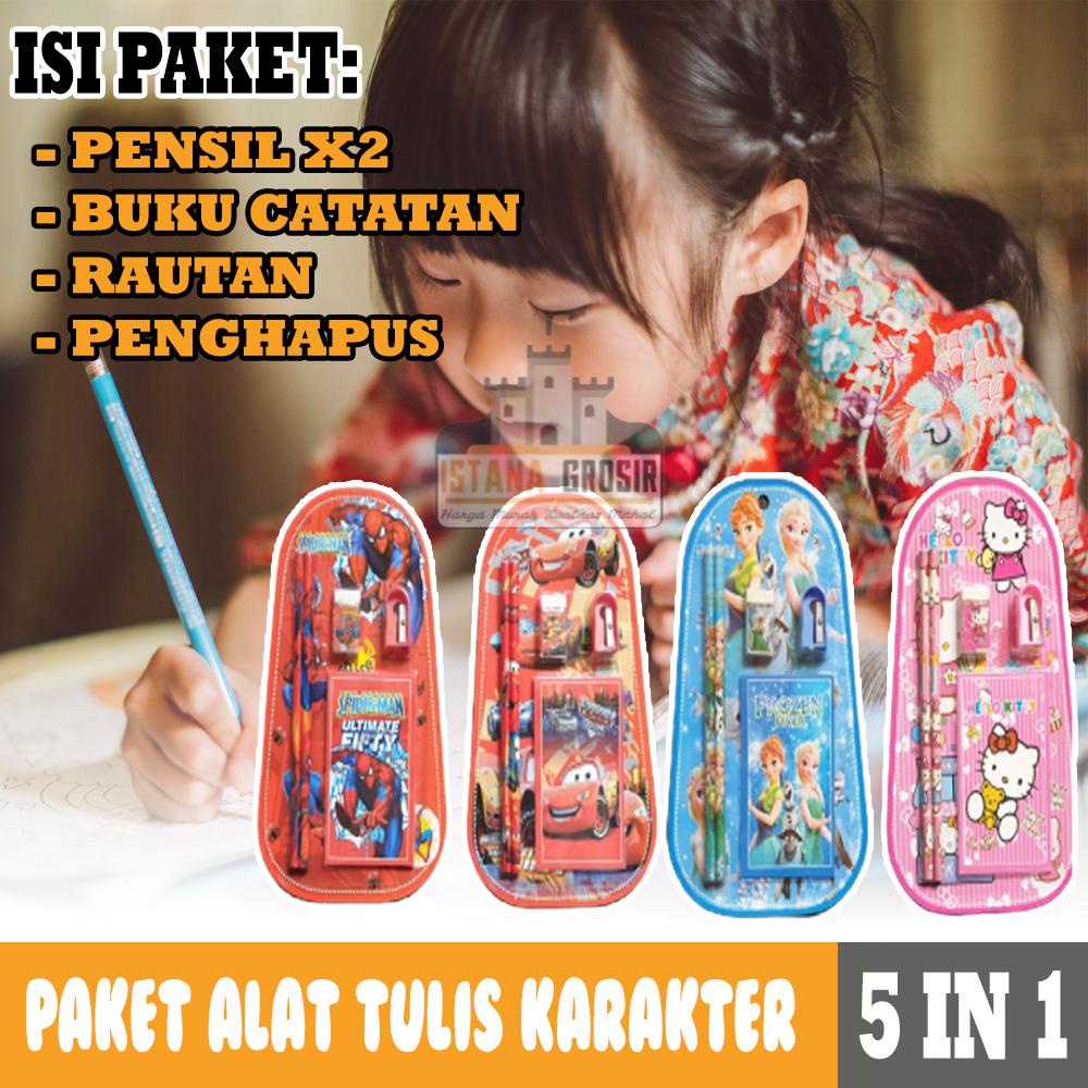 

(ISI 5 PCS) Paket Alat Tulis Set Anak Karakter Pensil Pulpen Penghapus Souvenir ATK Ulang Tahun / Stationery Alat Tulis Set 5 in 1