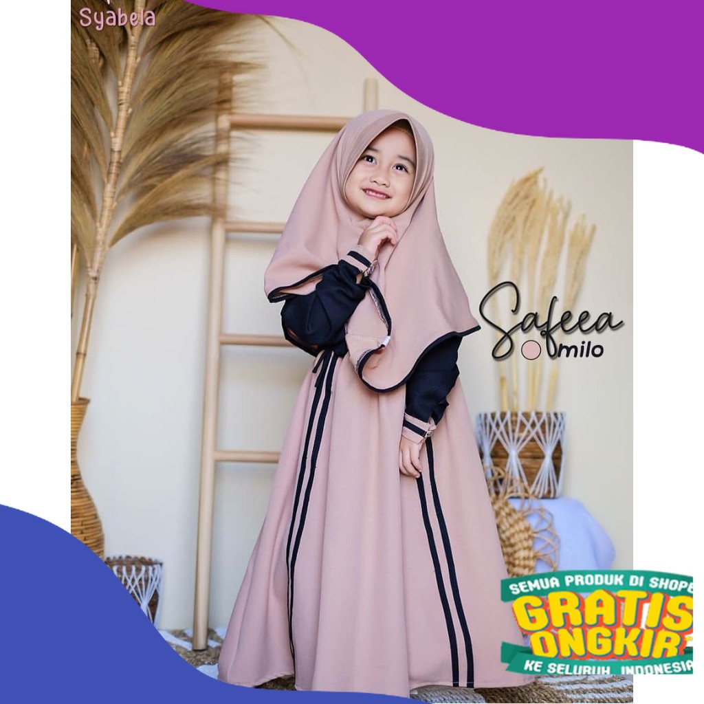 Baju gamis anak perempuan putih polos kid set hijab khimar modern murah 1 2 3 4 5 6 7 8 9 10 tahun M