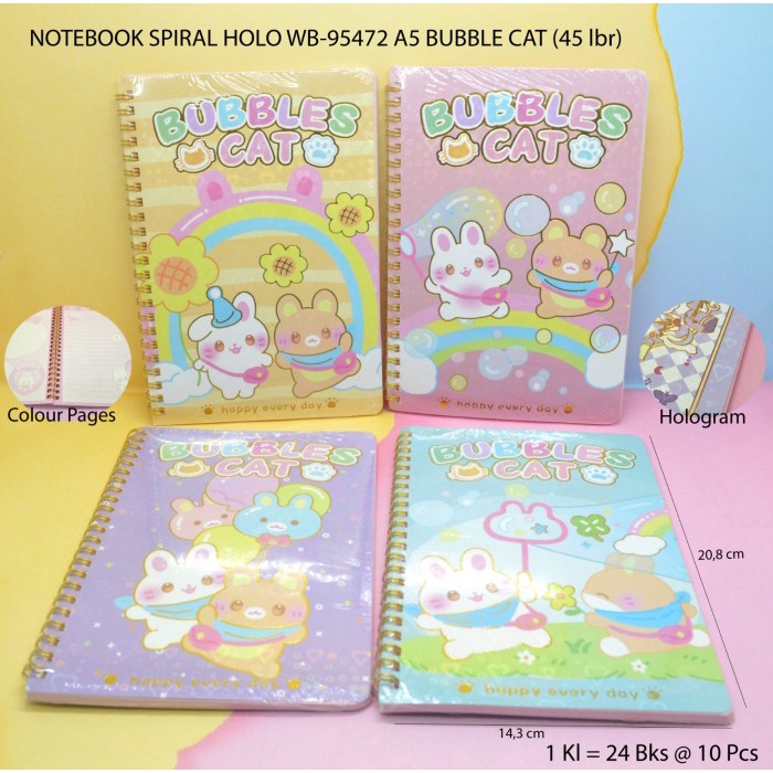 

buku notebook spiral holo motif bubbles cat satuan