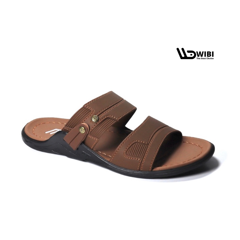 WIBI 39-43 Elegant Ear Wings Mocha - Sandal Kulit Slide Selop Pria Dewasa Ban 2 Original Wibi S22 - 