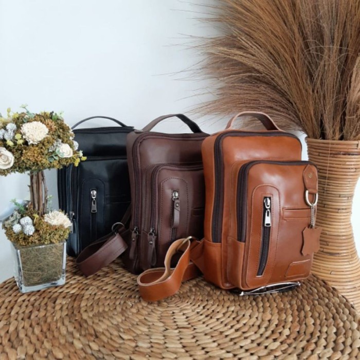 Tas selempang pria kulit asli slingbag cowok kulit asli garut sukaregang