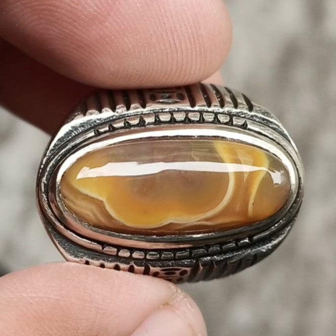 Cincin Batu Akik Natural Motif Gambar Huruf Arab Lafadz ALLAH Antik 1