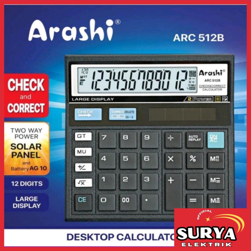 

Kalkulator Besar ARASHI 12 Digit / 14 Digit Calculator Solar Panel Display Besar Check and Correct