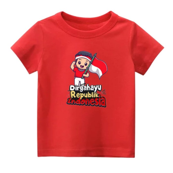 Atasan Kaos Anak Laki 17 Agustus Baju Anak Merah Putih Kemerdekaan - Merah Atasan, size 2