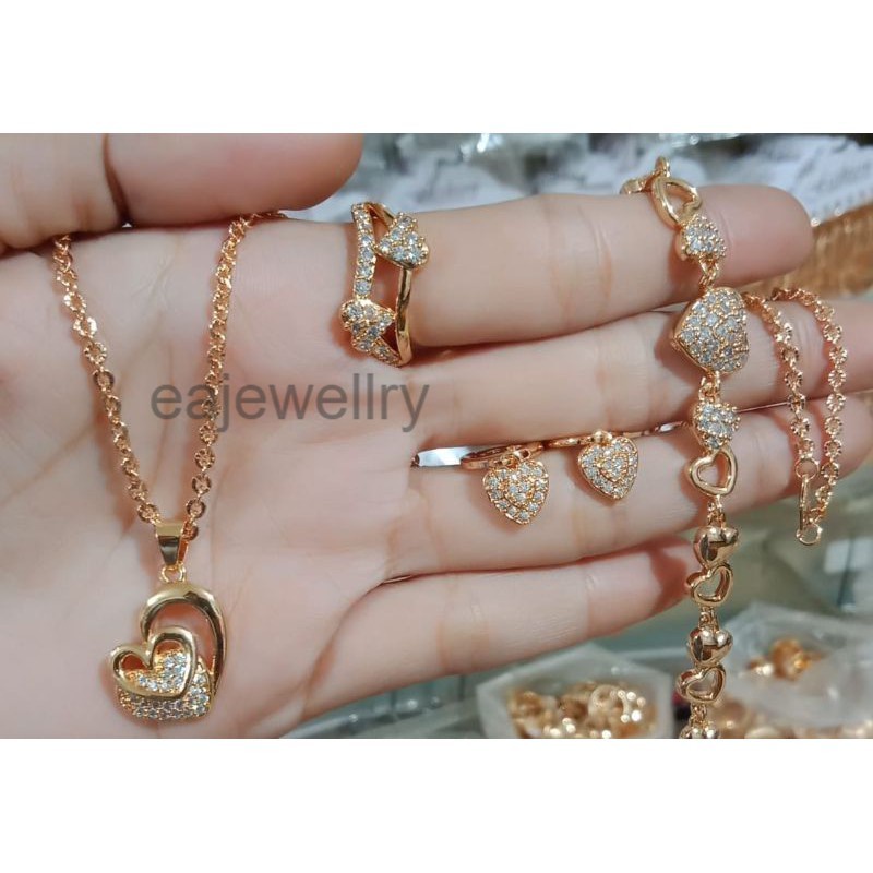 1 set perhiasan emas asli 24 karat untuk dewasa model hati mewah elegan terbaru